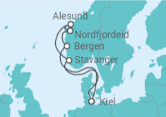 Reiseroute der Kreuzfahrt  Norwegen ab Kiel - AIDA