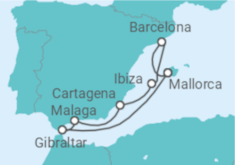 Reiseroute der Kreuzfahrt  Mediterrane Schätze mit Gibraltar ab Barcelona - AIDA