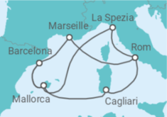 Reiseroute der Kreuzfahrt  Spanien, Frankreich & Italien ab Barcelona 2 - AIDA