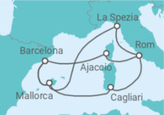 Reiseroute der Kreuzfahrt  Spanien, Frankreich & Italien ab Barcelona 1 - AIDA