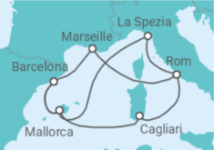 Reiseroute der Kreuzfahrt  Spanien, Frankreich & Italien ab Barcelona 2 - AIDA