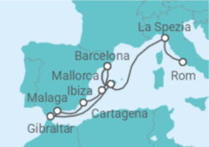 Reiseroute der Kreuzfahrt  Spanien, Italien & Gibraltar ab Barcelona - AIDA