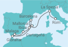 Reiseroute der Kreuzfahrt  Spanien, Italien & Gibraltar ab Barcelona - AIDA