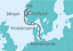 Reiseroute der Kreuzfahrt  Norwegens Fjorde ab Warnemünde - AIDA