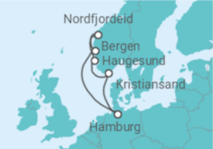 Reiseroute der Kreuzfahrt  Norwegen ab Hamburg - AIDA