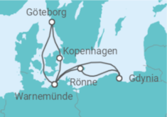 Reiseroute der Kreuzfahrt  Dänemark & Polen ab Warnemünde - AIDA