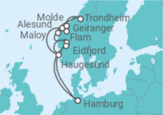 Reiseroute der Kreuzfahrt  Norwegens Fjorde mit Geiranger & Trondheim - AIDA