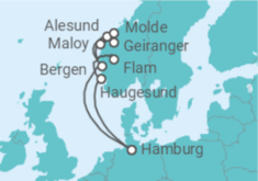 Reiseroute der Kreuzfahrt  Norwegens Fjorde mit Geirangerfjord ab Hamburg - AIDA