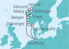 Reiseroute der Kreuzfahrt  Norwegens Fjorde mit Geiranger ab Hamburg 2 - AIDA