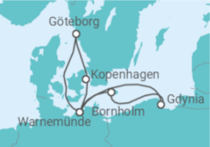 Reiseroute der Kreuzfahrt  Dänemark & Polen ab Warnemünde - AIDA