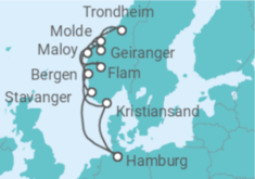 Reiseroute der Kreuzfahrt  Norwegens Fjorde mit Geiranger & Trondheim - AIDA