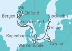 Reiseroute der Kreuzfahrt  Highlights der Nord- und Ostseeküste 1 - AIDA