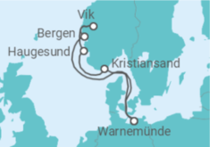 Reiseroute der Kreuzfahrt  Norwegens Fjorde ab Warnemünde - AIDA