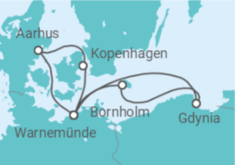 Reiseroute der Kreuzfahrt  Dänemark & Polen ab Warnemünde - AIDA