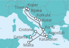 Reiseroute der Kreuzfahrt  Adria & Mittelmeerinseln ab Triest - AIDA