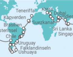 Reiseroute der Kreuzfahrt  Nicko Cruises Weltreise 2024 - Nicko Cruises