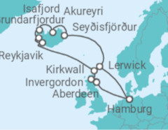 Reiseroute der Kreuzfahrt  Vereinigtes Königreich, Island - Costa Kreuzfahrten