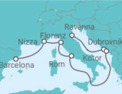 Reiseroute der Kreuzfahrt  Kroatien, Montenegro, Italien, Frankreich - Royal Caribbean