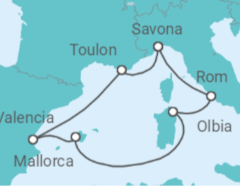 Reiseroute der Kreuzfahrt  Frankreich, Spanien, Italien - Costa Kreuzfahrten