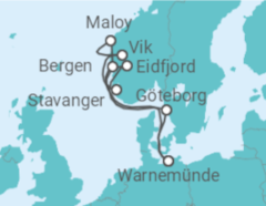 Reiseroute der Kreuzfahrt  Norwegens Fjorde ab Warnemünde 1 - AIDA