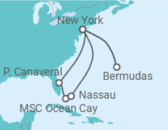 Reiseroute der Kreuzfahrt  USA, Bahamas, Bermudas - MSC Cruises