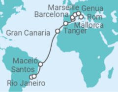 Reiseroute der Kreuzfahrt  Brasilien, Spanien, Frankreich, Italien Alles Inklusive - MSC Cruises