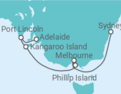 Reiseroute der Kreuzfahrt  Southern Australia Explorer - Princess Cruises
