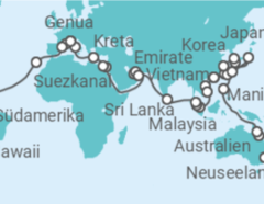 Reiseroute der Kreuzfahrt  Weltreise - MSC Cruises