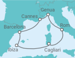 Reiseroute der Kreuzfahrt  Italien, Frankreich, Spanien Alles Inklusive - MSC Cruises