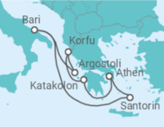 Reiseroute der Kreuzfahrt  Griechenland, Italien Alles Inklusive - MSC Cruises