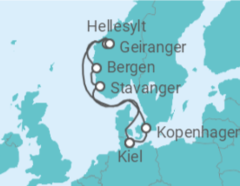Reiseroute der Kreuzfahrt  Dänemark, Norwegen - Costa Kreuzfahrten