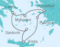 Reiseroute der Kreuzfahrt  Kurzreise Griechenland & Athen - Celestyal Cruises