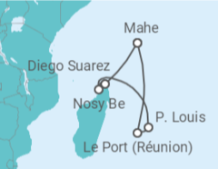 Reiseroute der Kreuzfahrt  Mauritius, Seychellen & Madagaskar 1 - AIDA