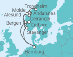 Reiseroute der Kreuzfahrt  Norwegens Fjorde ab Hamburg - AIDA