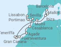 Reiseroute der Kreuzfahrt  Von Barcelona nach Lissabon (Portugal) - NCL Norwegian Cruise Line