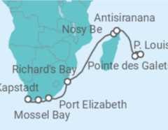 Reiseroute der Kreuzfahrt  Indischer Ozean, Südafrika - Mauritius - NCL Norwegian Cruise Line