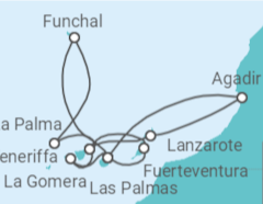 Reiseroute der Kreuzfahrt  14 Nächte - Kanaren, Madeira und marokkanisches Flair - ab/bis Las Palmas - Mein Schiff
