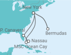 Reiseroute der Kreuzfahrt  USA, Bahamas, Bermudas - MSC Cruises
