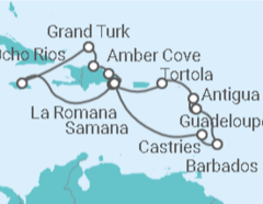 Reiseroute der Kreuzfahrt  Jamaika, Bahamas, Dominikanische Republik, St. Lucia, Barbados, Guadeloupe, Antig... Alles Inklusive - Costa Kreuzfahrten