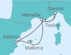 Reiseroute der Kreuzfahrt  Frankreich, Spanien - Costa Kreuzfahrten