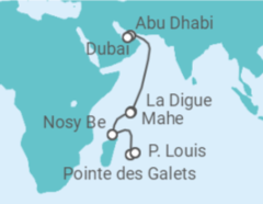 Reiseroute der Kreuzfahrt  Vereinigte Arabische Emirate, Seychellen, Madagaskar, Réunion, Mauritius - NCL Norwegian Cruise Line