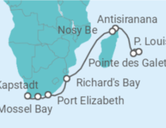 Reiseroute der Kreuzfahrt  Réunion, Madagaskar, Südafrika - NCL Norwegian Cruise Line
