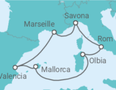 Reiseroute der Kreuzfahrt  Spanien, Frankreich, Italien - Costa Kreuzfahrten