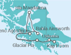Reiseroute der Kreuzfahrt  Auf den Spuren von Darwin ab Ushuaia - Australis