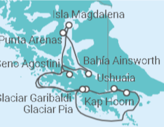 Reiseroute der Kreuzfahrt  Auf den Spuren von Darwin ab Punta Arenas - Australis
