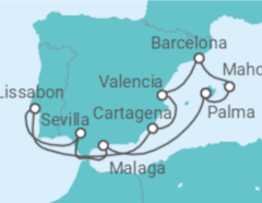 Reiseroute der Kreuzfahrt  Spanien, Portugal & Balearen - AIDA