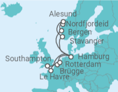 Reiseroute der Kreuzfahrt  Metropolen & Norwegen - AIDA