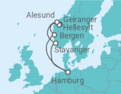 Reiseroute der Kreuzfahrt  Norwegen ab Hamburg - AIDA