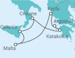 Reiseroute der Kreuzfahrt  Mittelmeerinseln ab Korfu mit Flug - AIDA