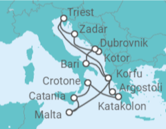 Reiseroute der Kreuzfahrt  Adria & Mittelmeerinseln - AIDA